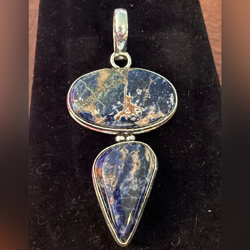 Sodalite Gemstone Healing, Energy 925 Silver Plated Handmade Pendant 2.6"